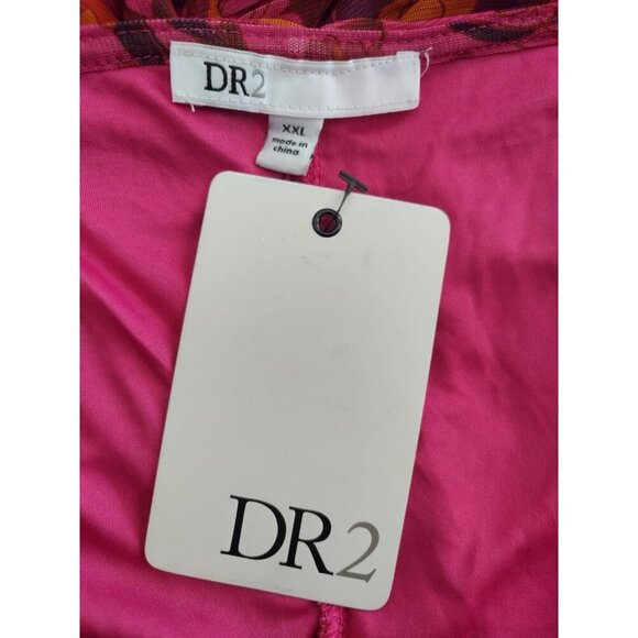 DR2 Pink/Orange Floral Gathered Peplum Blouse XXL, Square Neckline, NWT - Picture 3 of 8